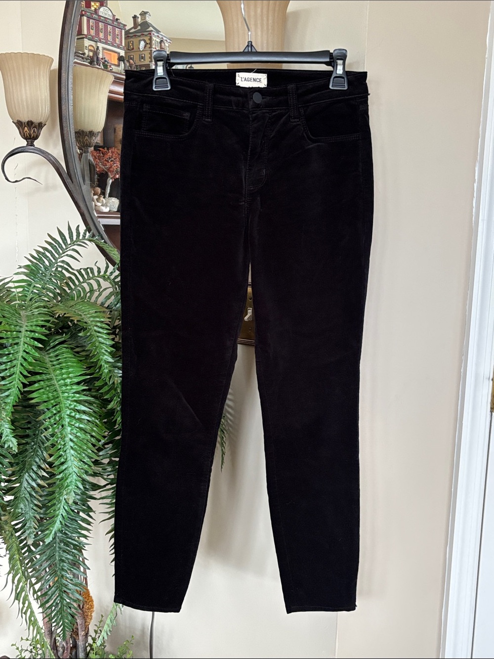 L'AGENCE Margot Black Velvet Skinny High Rise Stretch 5-Pocket Jeans Pants